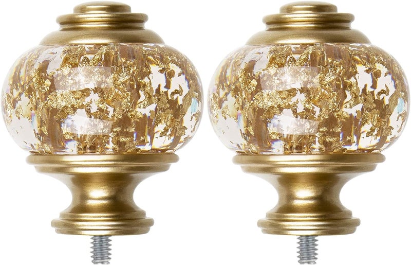 USFOOK 2 Pack Window Treatment Finials for 1 or 7/8 Inch Curtain Rods, Gold Drapery Rods Replacement Finials with M6 Screws(1/4 in), Translucent Finials Embedded with Gold Foil - Image 1